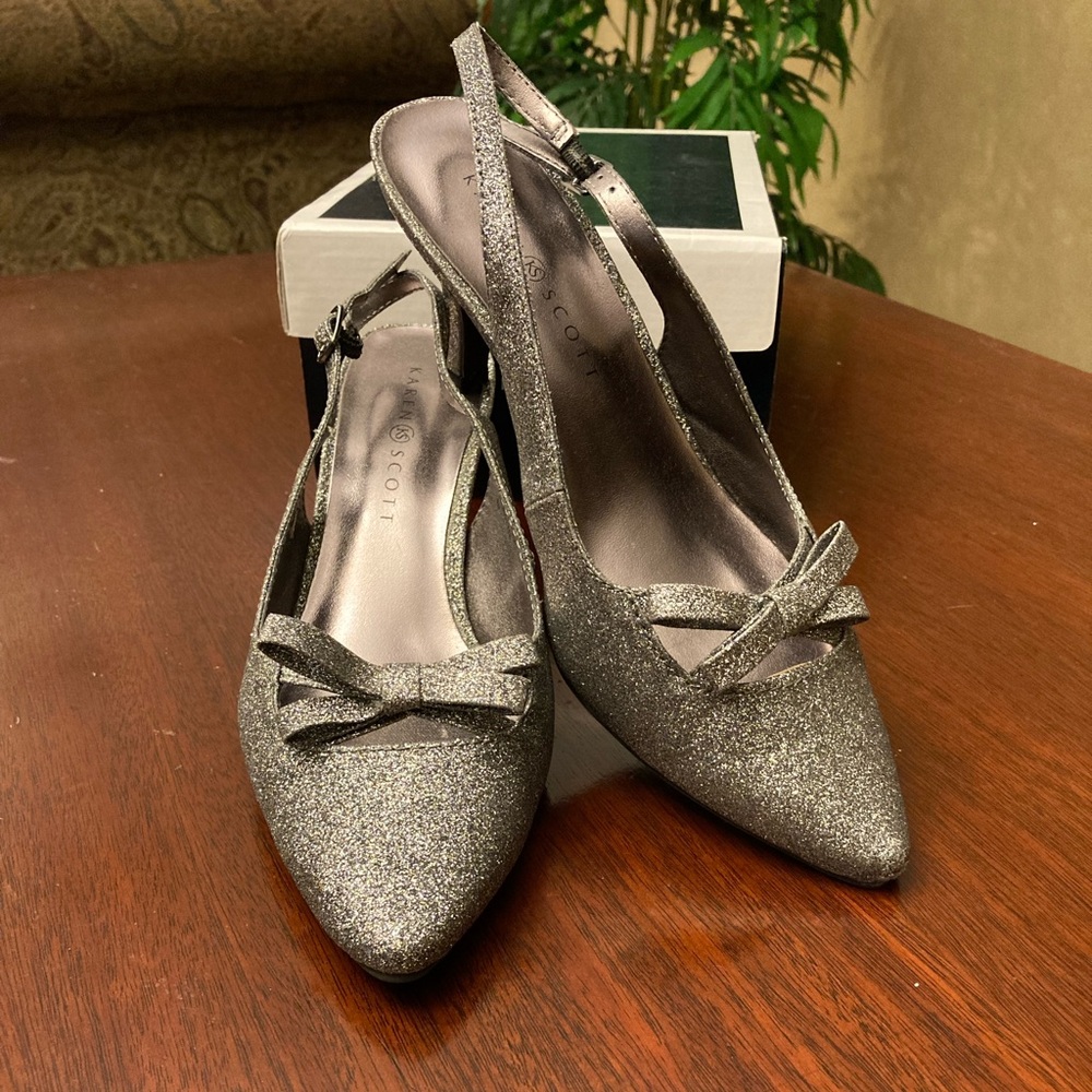 Karen Scott Georgette pewter sparkle dress heels size 9M